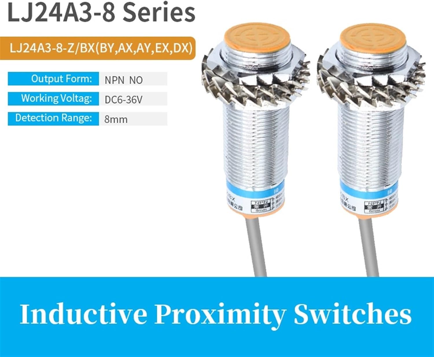 M24 Cylinder Inductive Proximity Switch pnp nc Proximity Sensor Switch nc inductive Sensor AC90-250V 8mm DC6~36V (Color : LJ24A3-8-J-DZ)