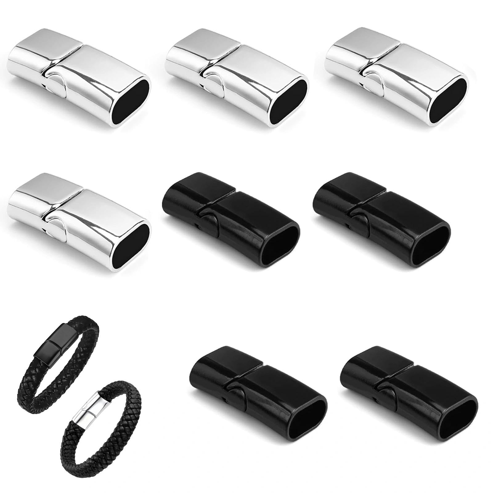 LERANXIN Magnetic Necklace Clasps, 4 Silver and 4 Black Bracelet Clasps, Necklace Layering Clasp Uses Alloy Material, Sturdy and Durable, Suitable for DIY, Daily Wear or as a Gift