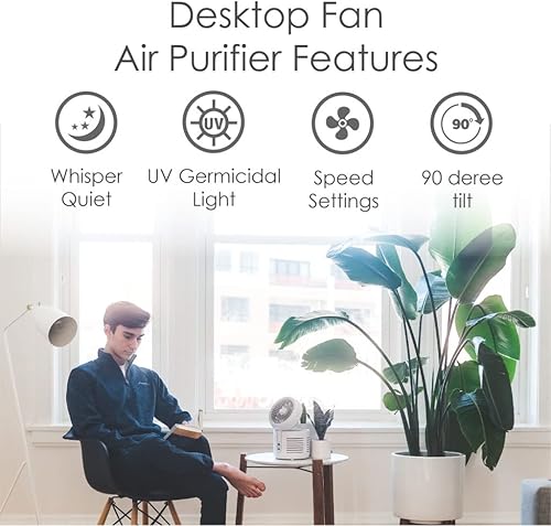 Miniatura 3 de Crane Purificador de aire 2 en 1 y ventilador de escritorio, blanco, estándar, (EE-5073)