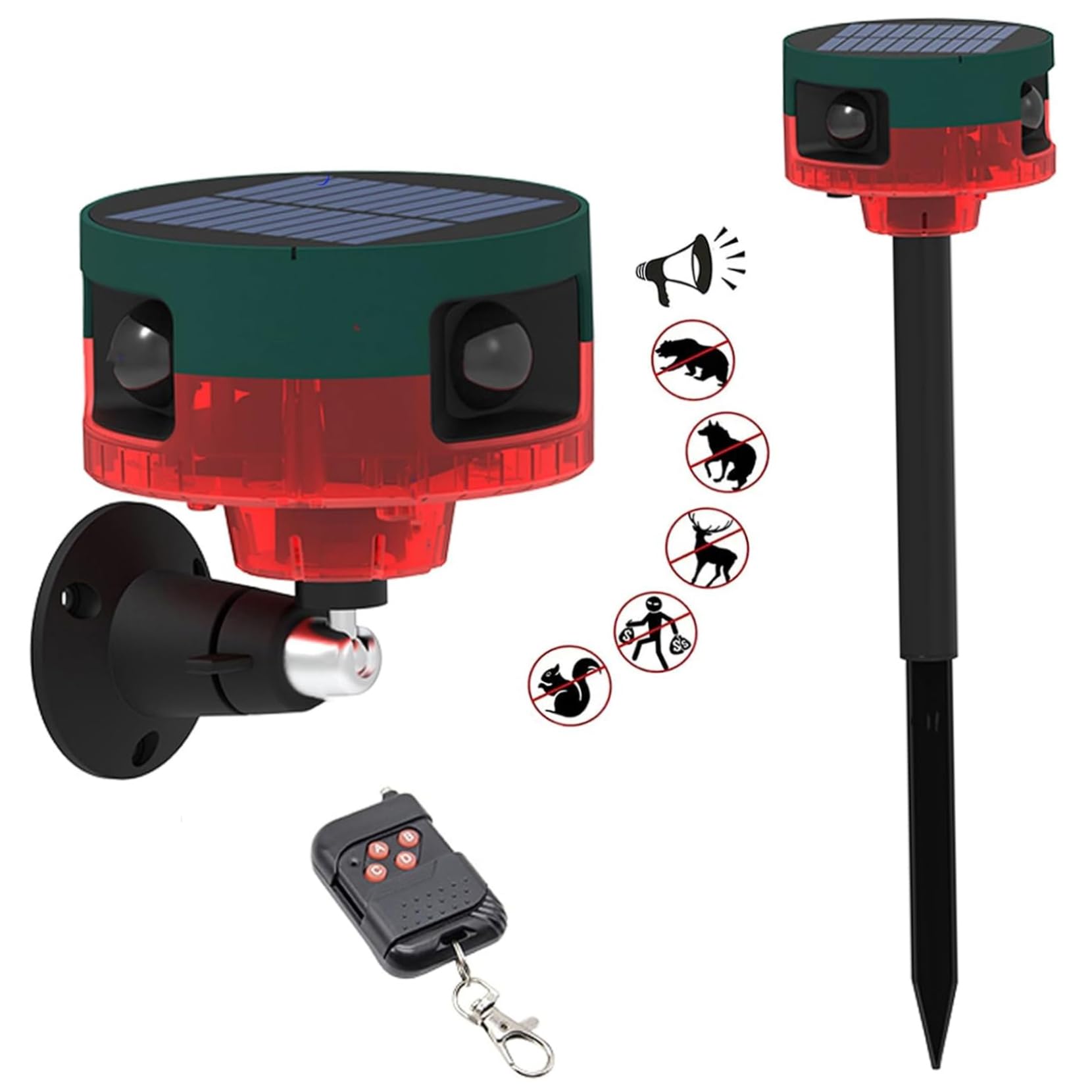 Porgeel Barking Cat Scarer, 129db Motion Activated Sprinkler Squirrel Repellent, 360° Motion Alarm Outdoor with Wireless Remote, Recording＆13 Kinds of Sound Fox Deterrents For Gardens Uk