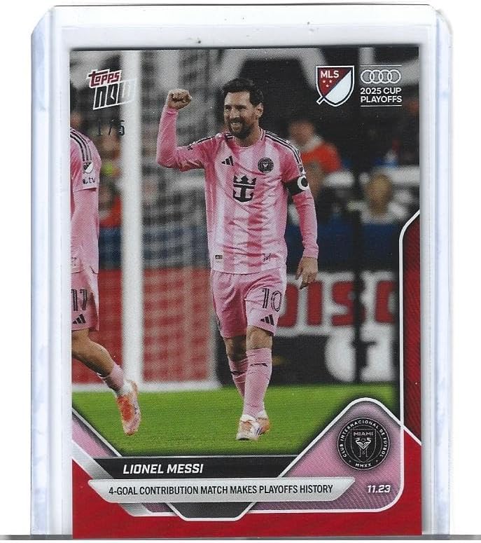 Lionel Messi Red Foil Parallel, Serial Numbered 1/5, Trading Soccer Card 2025 Cup Playoffs #133, Historic 4-Goal Performance Only 5 Produced