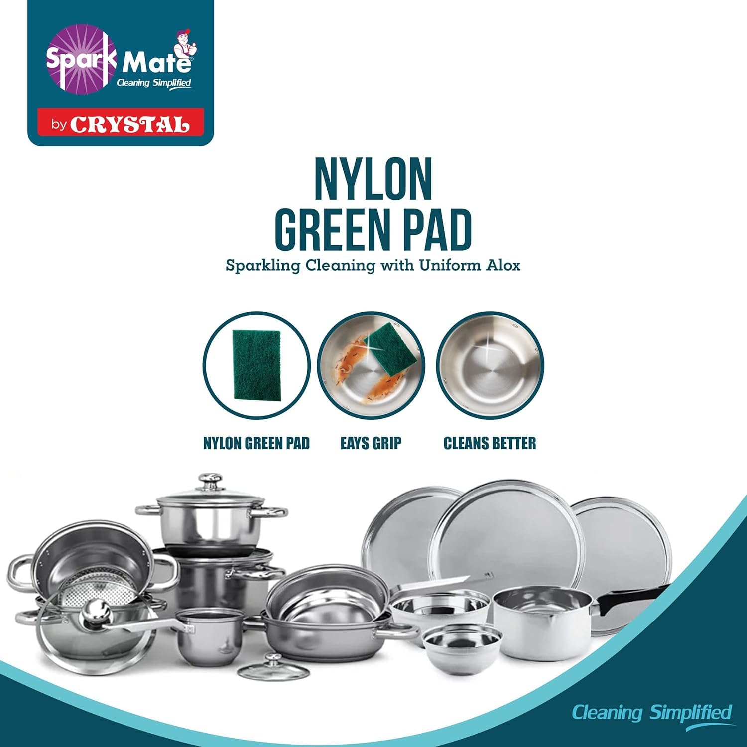 Sparkmate By Crystal Nylon Green Scrub Pad (Pack of 10) 1