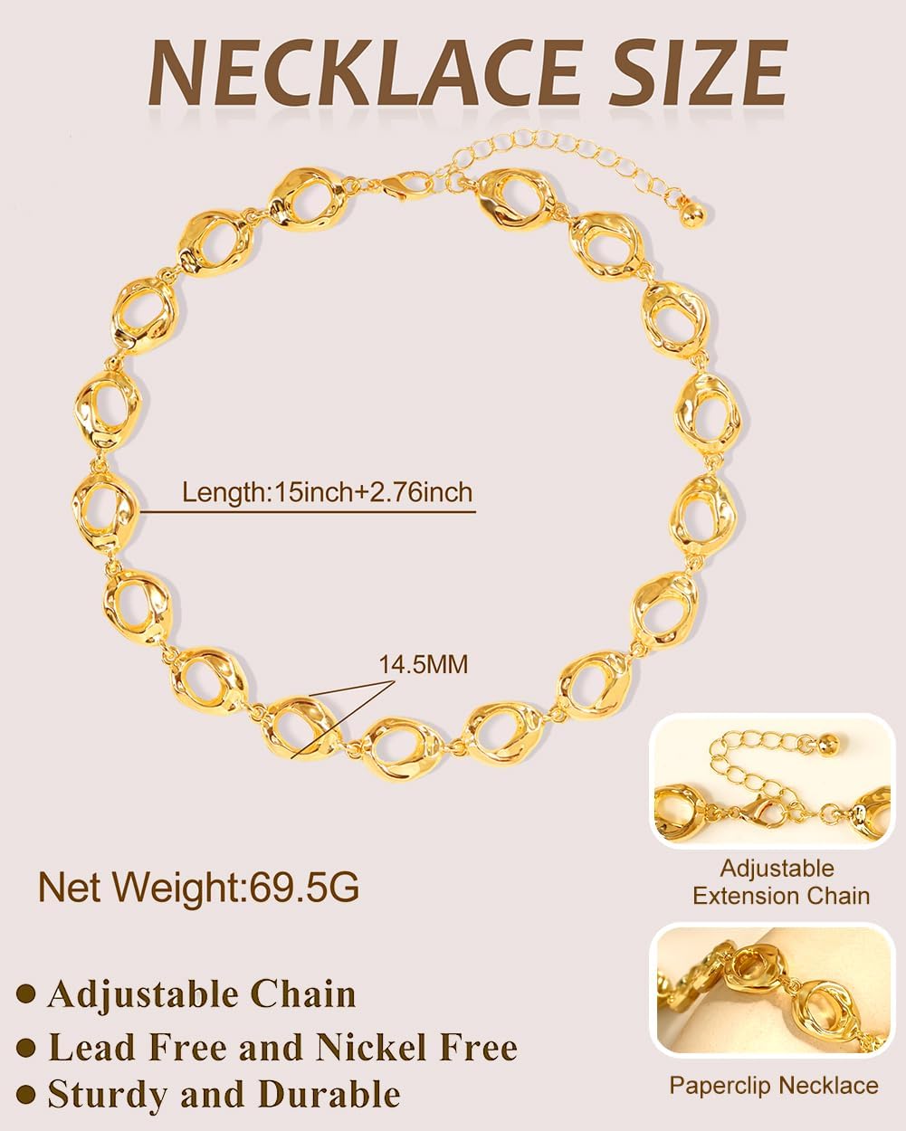 Chunky Gold Choker Necklaces for Women,14K Gold Plated Teardrop Thick Chain Necklaces for Women Bold Statement Necklace Trendy Jewelry Gifts - Image 6