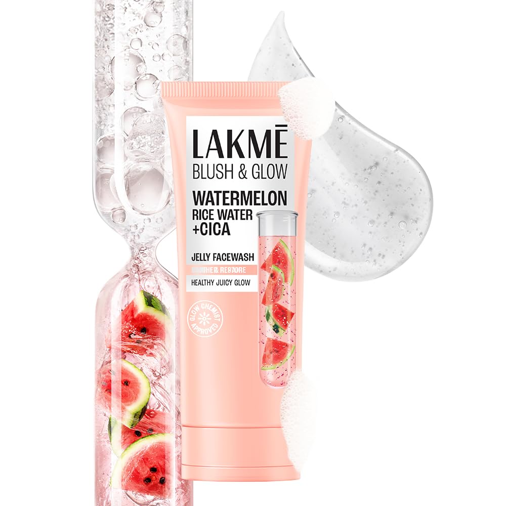LAKME Blush & Glow, Jelly Facewash, 100g, for Naturally Glowing Skin, with Watermelon Rice Water & Cica, Gentle Daily Cleanser, for Men and Women