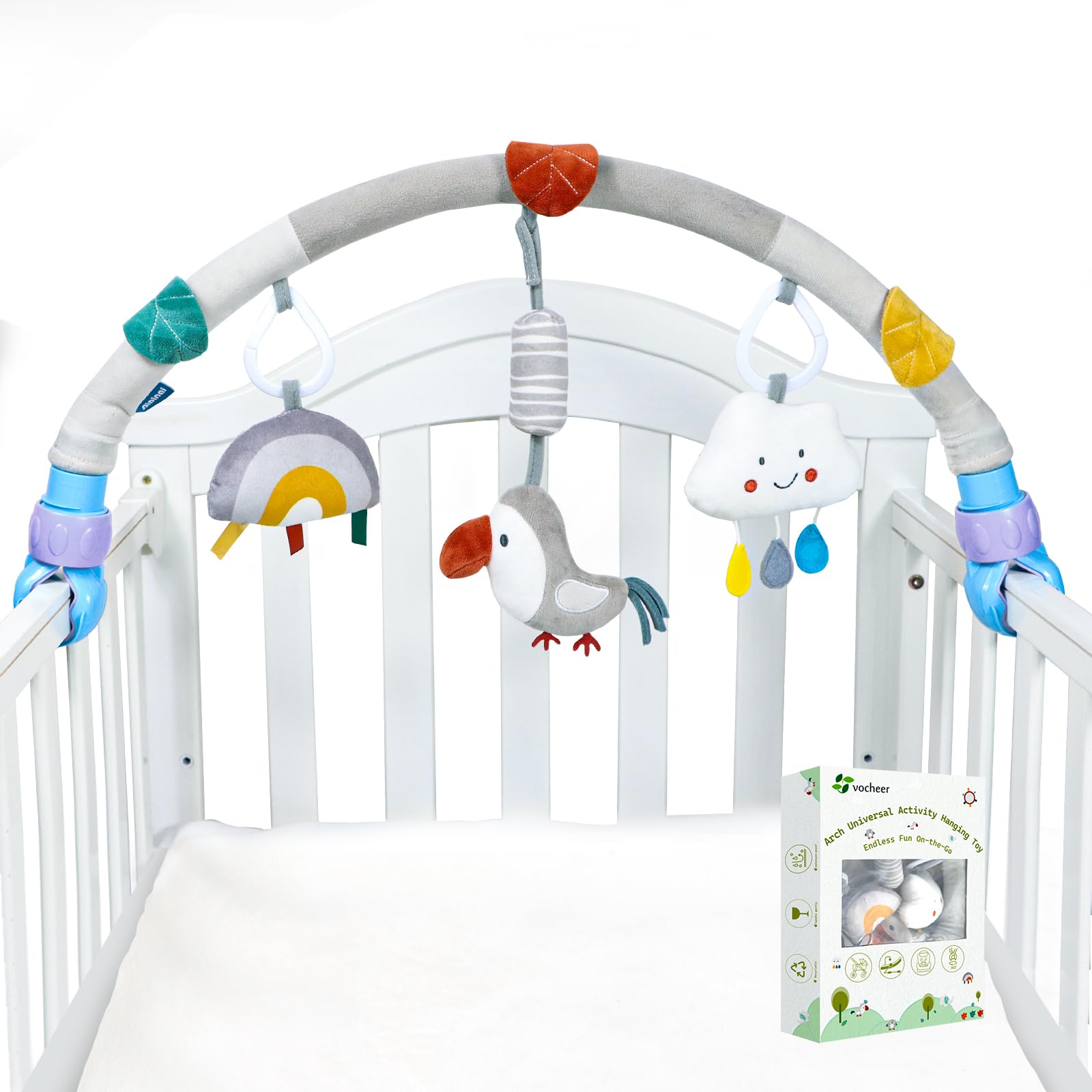 vocheer Travel Arch Bassinet Toys, Best for Infant Crib Stroller Accessory & Pram Bouncers Activity Stimulates Babys Senses and Motor Skills Development for Baby Girls/boys 0-12 Months Bird