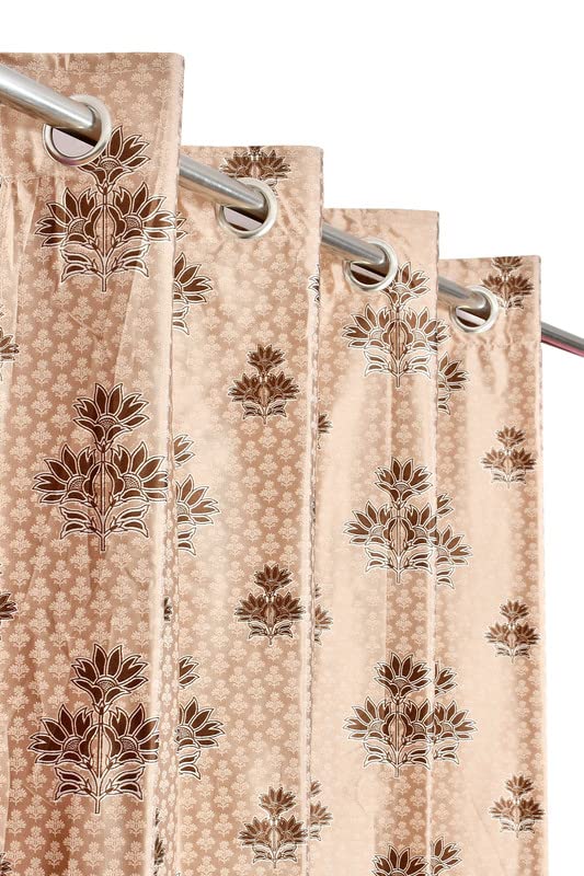 Image of Exporthub 2 Pieces Polyester Brown Floral Digital 3D Printed Eyelet Window Curtains -Length 6 Feet (EHSPR824 64)