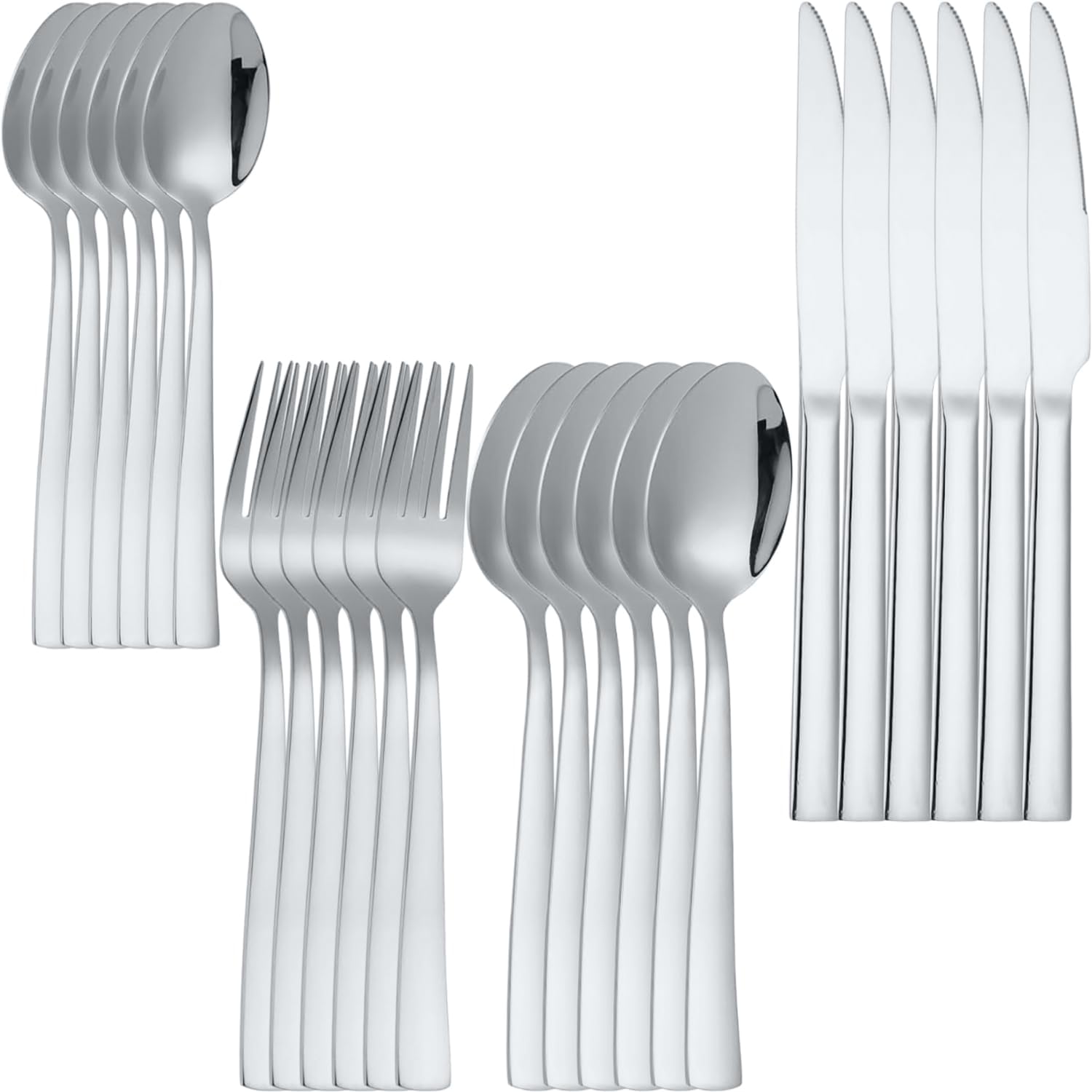 Naidev Silverware Set for 1, 4-Piece 18/10 Stainless Steel Flatware Set,Forged Cutlery Set Matte Finish for Home,Restaurant and Parties, Dishwasher Safe. (24, Silver)