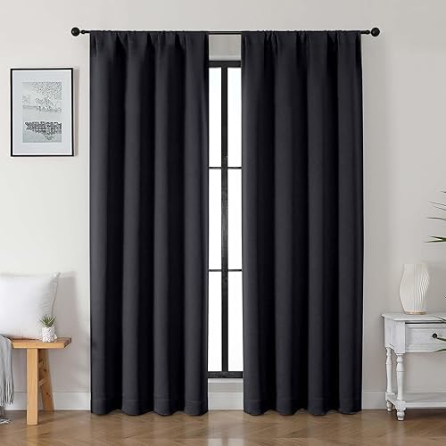 Miniatura 41 de Gwine - Cortinas opacas negras para dormitorio de 84 pulgadas de largo, juego de 2 paneles, cortinas sólidas reductoras de ruido con aislamiento