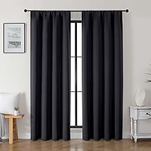 Gwine Black Blackout Curtains for Bedroom 84 inches Long 2 Panels, Solid Thermal Insulated Noise Reducing Light Blocking Window Curtains Drapes for Living Room, Each 40Wx84L