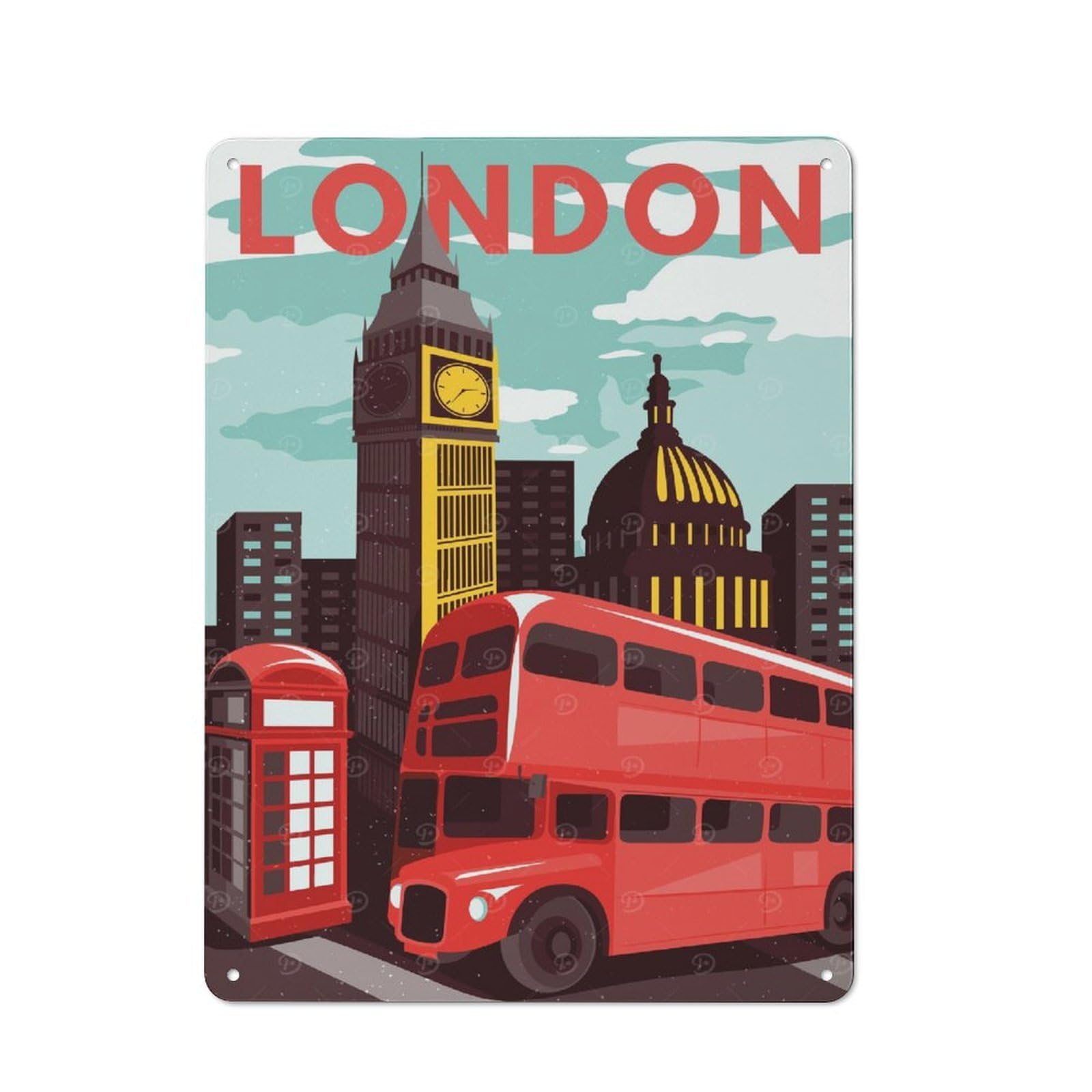 Retro Kitchen Metal Sign 40x30cm Featuring London England, Bistro Wall Plaque for Restaurant, Kitchen, Counter Or Breakfast Nook