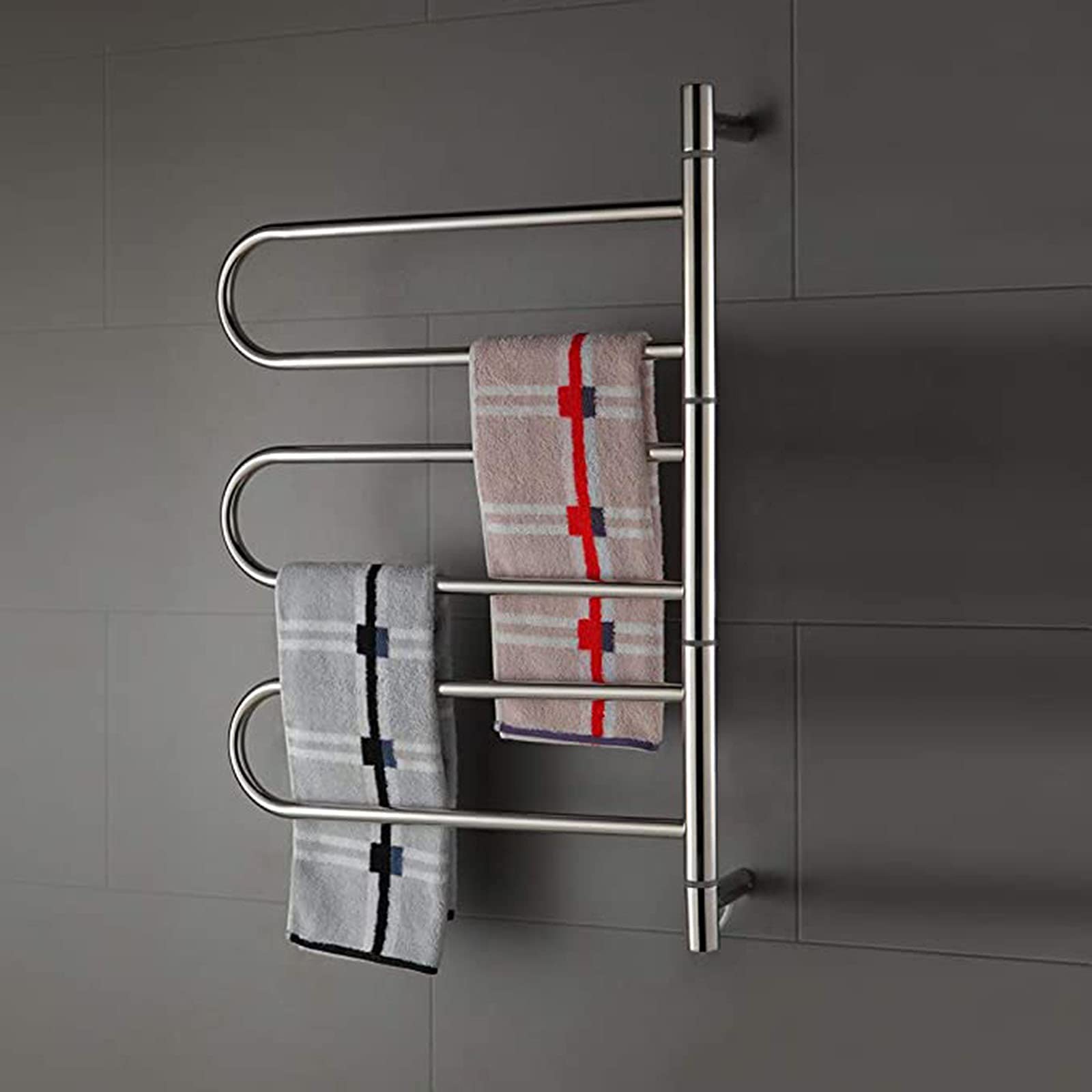 Toallero eléctrico de Pared de 6 Barras, con rotación de 180°, radiador calefactable, de bajo Consumo, con cableado.(Hardwired)