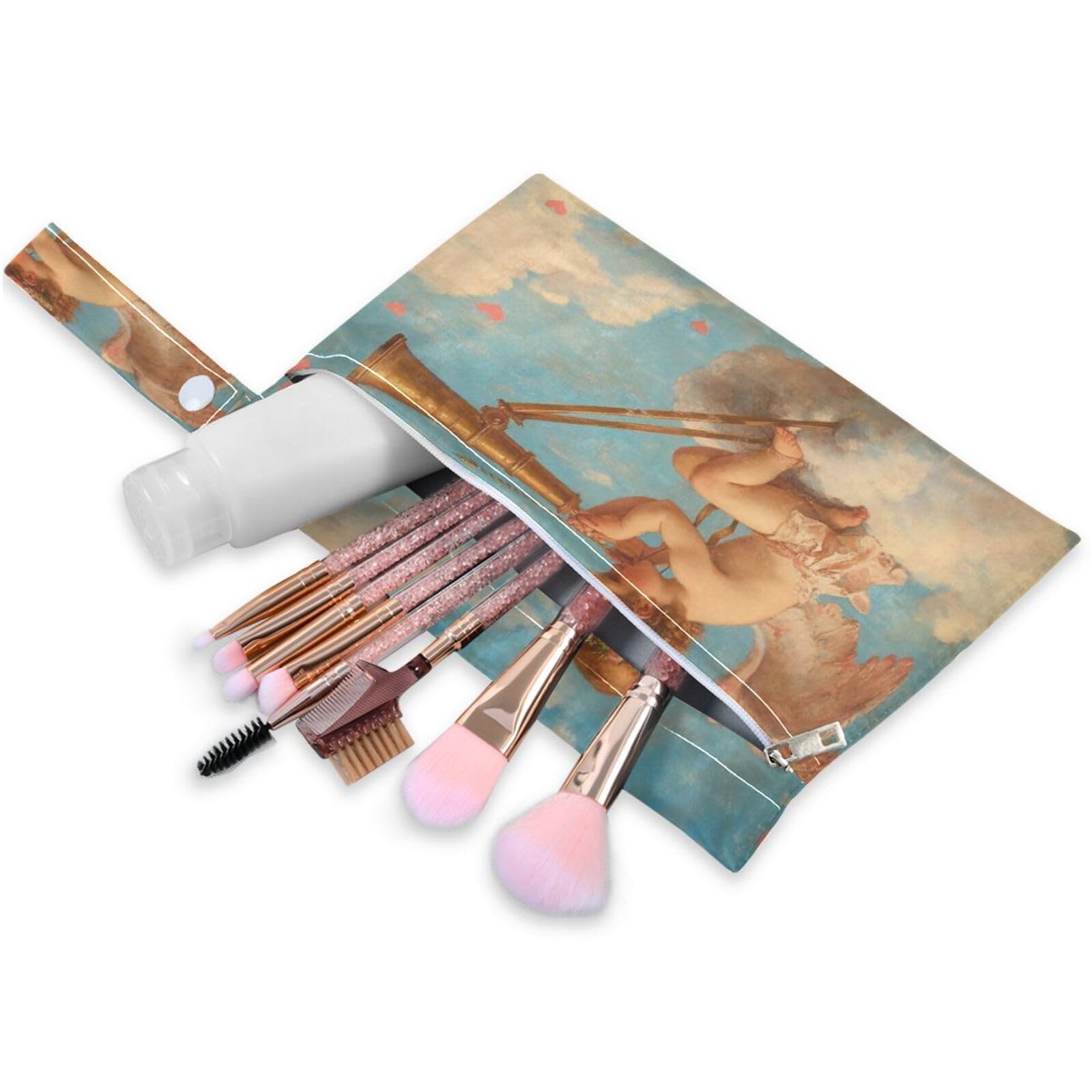 Takiito Valentine Cupid in Cloud 2 Pcs Wet Dry Bags for Cloth Diapers, Waterproof & Reusable Wet Bag for Nursery Beach Pool Gym with Two Zippered Pockets