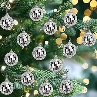 OuMuaMua 24pcs Mini Disco Balls Ornaments for Tree Silver Hanging Mirror Disco Ball Ornaments 1.6" Small Balls for Christmas Tree Disco Party Decorations