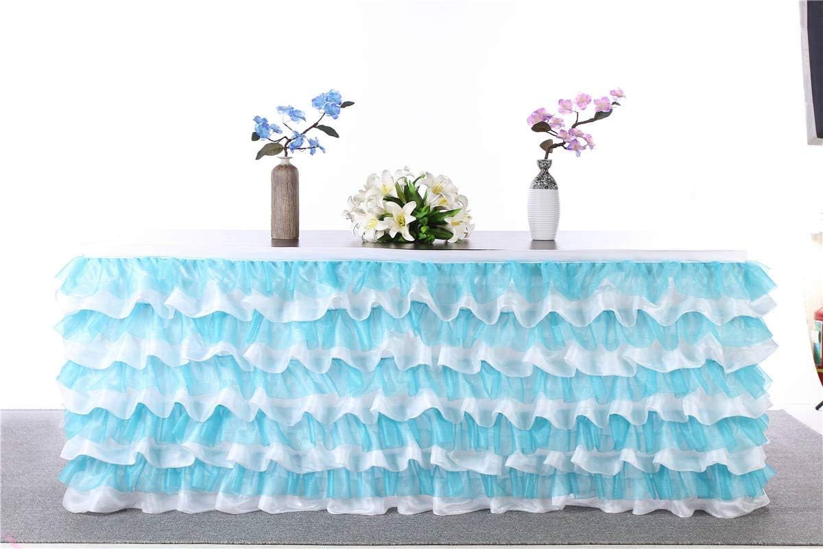 Deluxe 9ft Blue Tier Table Skirt Tutu Table Skirt Decoration Table Skirting for Wedding Baby Shower Birthday Party