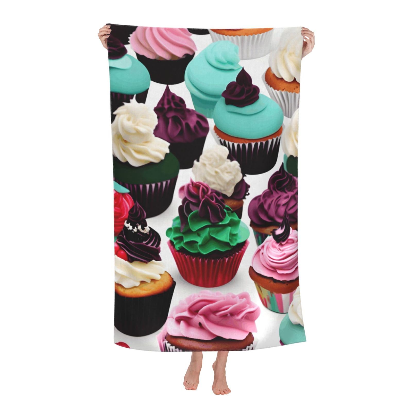NImongt Delicious Cupcakes Print Oversized Adult Beach Towel For Travel Weekend Getaways Festivals Camping Trips