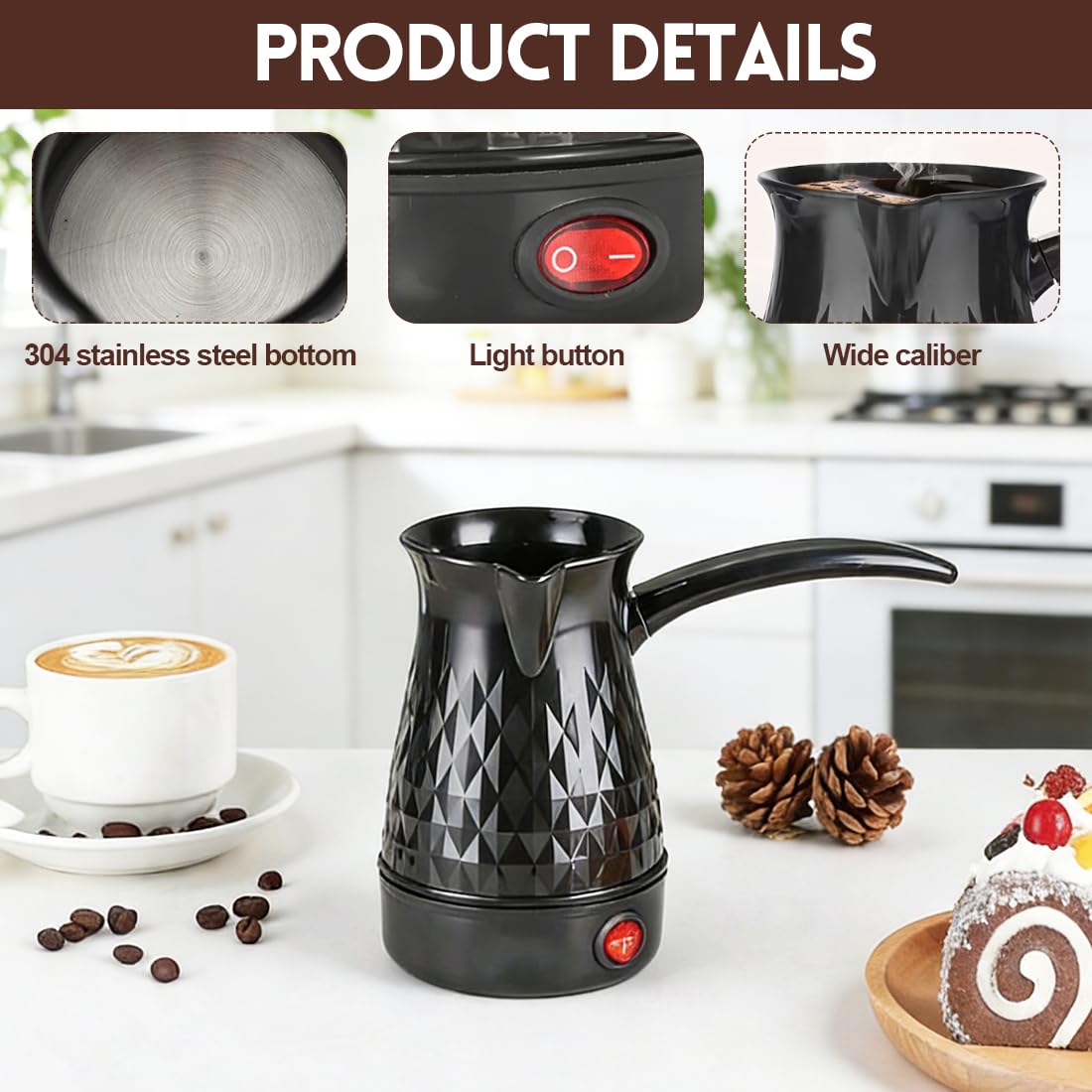 Yuragim Cafetera Eléctrica Turca 500 ml Cafetera Turca Eléctrica con Manija, Máquina de Café Café Eléctrica Turca, Cafetera Moka, para Hogar, Oficina, Viajes