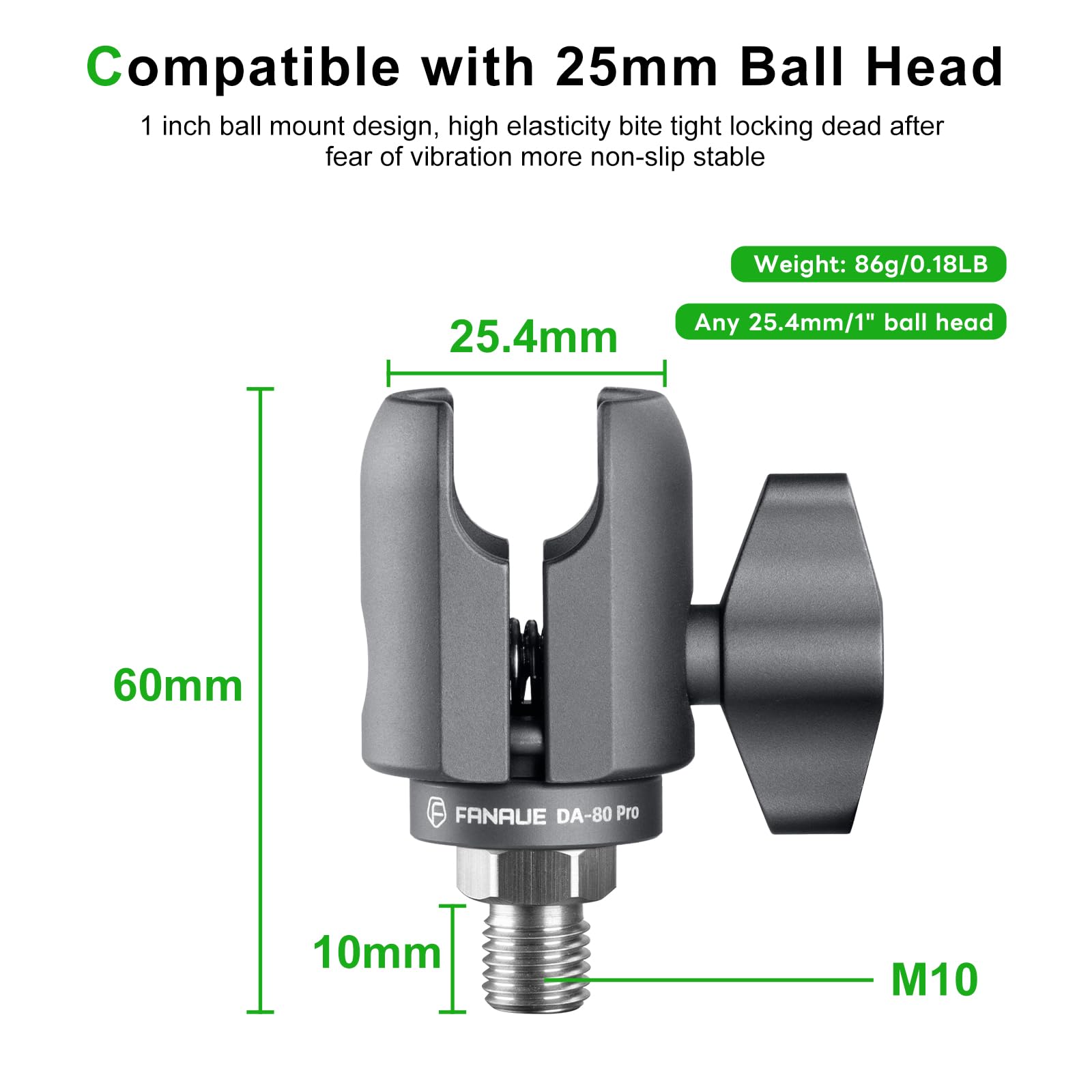 FANAUE Single Socket Arm With M10x1.25 Thread - Compatible With RAM Mounts B Size Ball Heads
