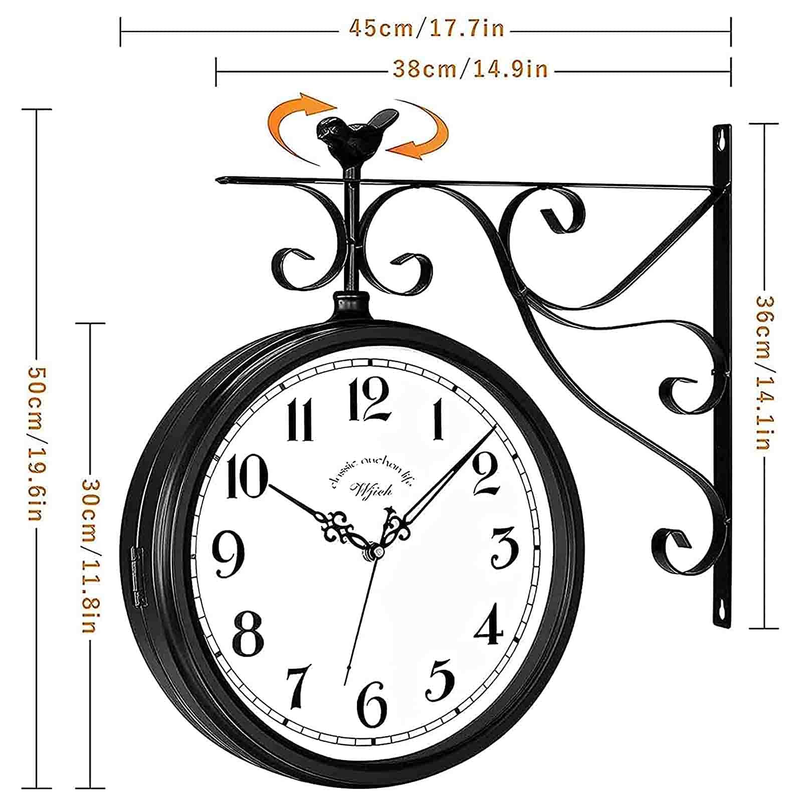 Orologio da parete in metallo antico retrò in ferro for decorazioni artistiche esterno, for casa, ufficio, cucina, camera letto