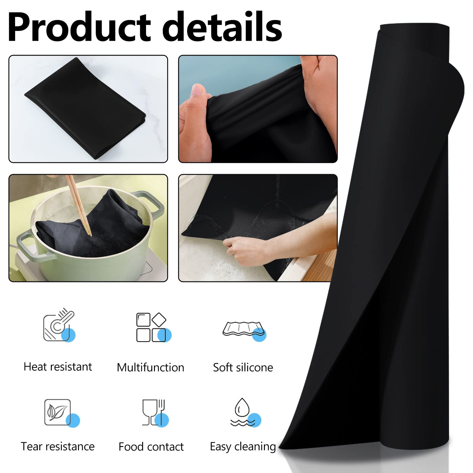 Tovaglietta In Silicone Nero 50x40 Cm – Tappetino Multiuso Per Cucina, Resistente Al Calore, Con Bordi Rialzati, Per Friggitrice Ad Aria E Piani Di Lavoro