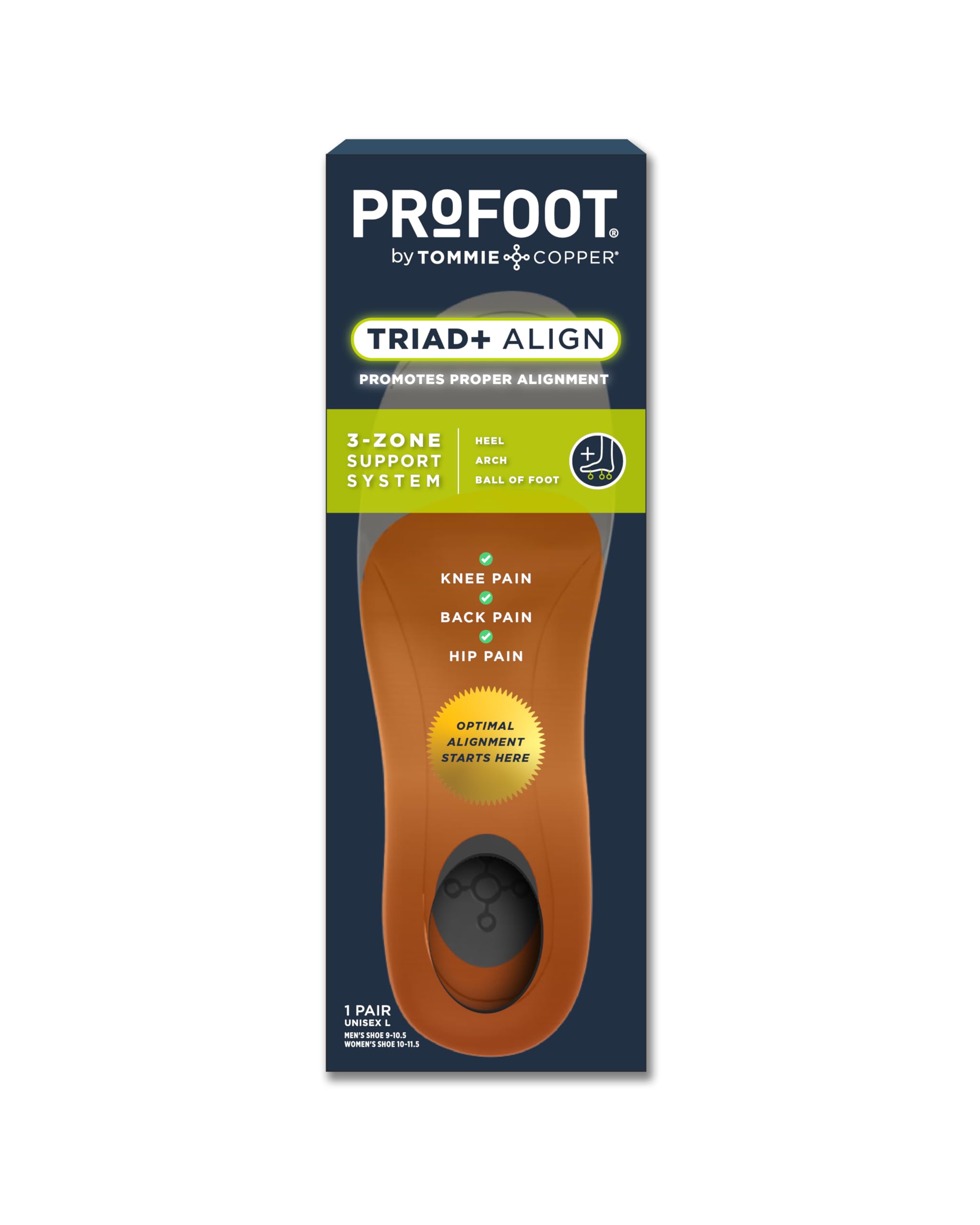 Photo 1 of PROFOOT Triad Plus Align Shoe Insoles for Men & Women – 3-Zone Heel/Arch/Ball Support Inserts, High Support, Energy-Return Cushioning, Antishock Comfort - L