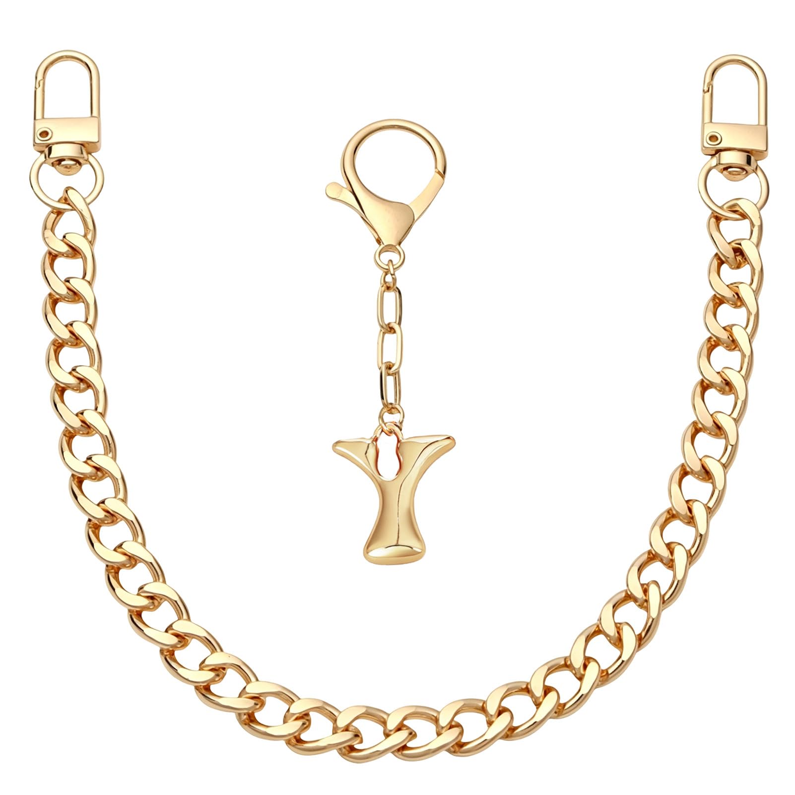 Snylcce Gold Initial Bag Charms Keychain - 2 Pcs Cute Bubble Letter Y Keyring Cuban Chain Purse Charm for Handbags Women Birthday Gifts
