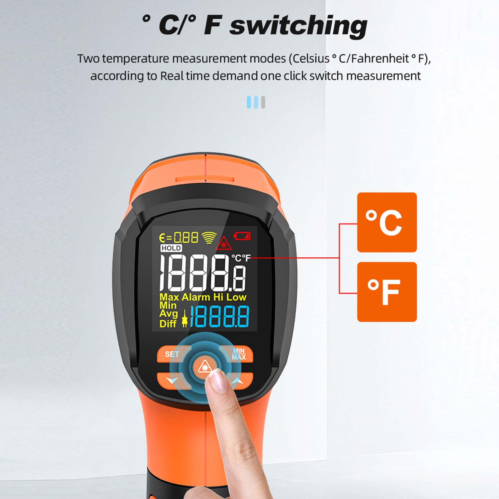 Thermomètre Infrarouge de Haute précision avec écran Couleur Rapport 50:1 for Usage Industriel -40-1200 ℃ Thermomètre Infrarouge