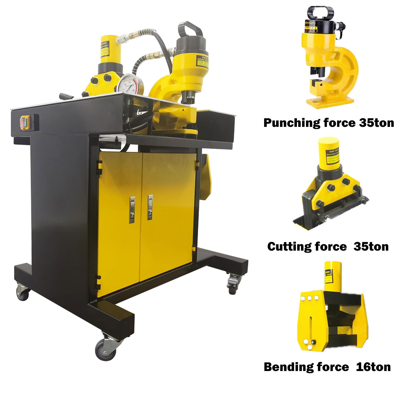 WYDDDARY Electric Hydraulic Busbar Processor Cutter 3 in 1 Bus Processing Machine Suitable for Shearing, Punching and Bending 110V