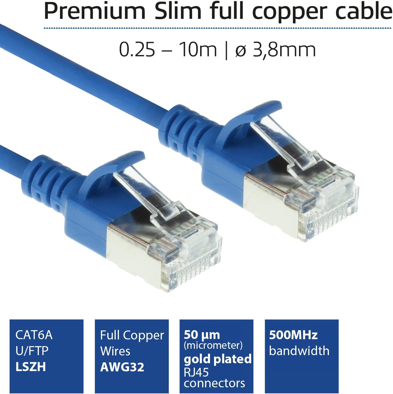 ACT CAT6a Network Cable, U/FTP LSZH LAN Cable Thin 3.8 mm Slimline, Flexible Snagless CAT 6a Cable with RJ45 Plug - Image 3