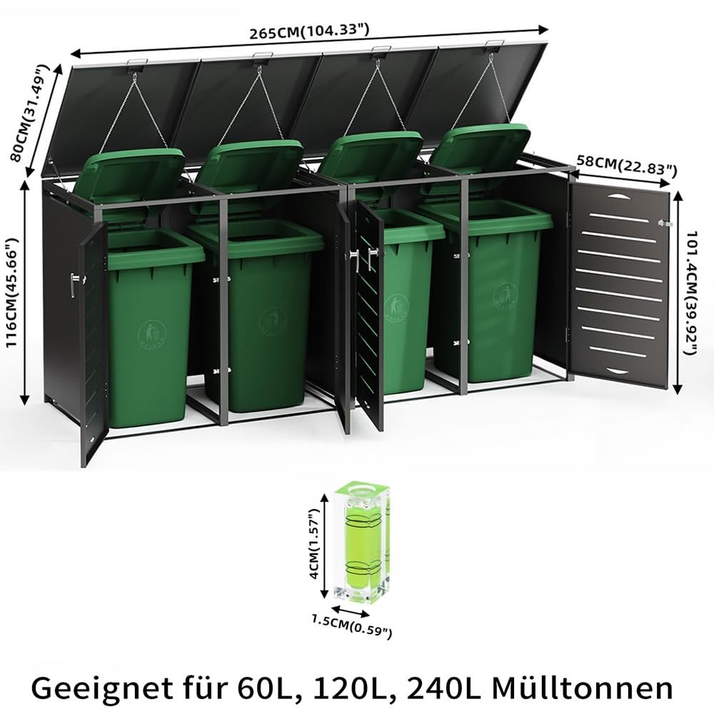 Melko Cache-poubelles anthracite | Extensible à volonté | Revêtement de poubelles pour 4 poubelles | Robuste et durable | Capacité jusqu'à 240 l