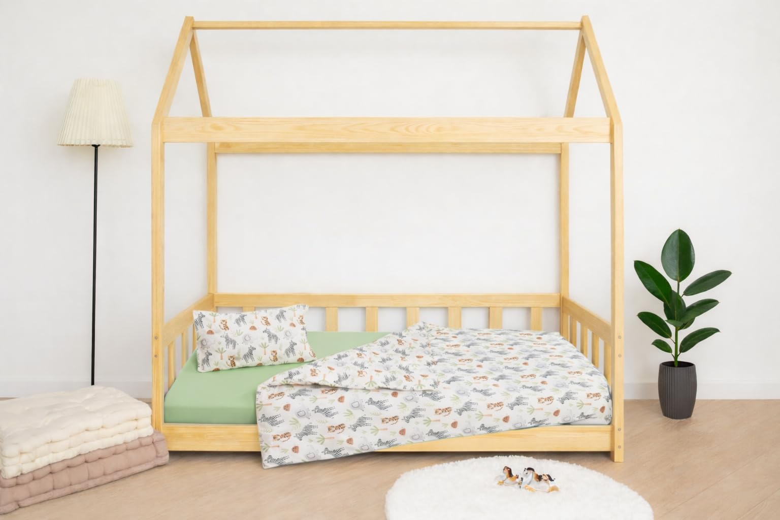 Drap Housse 80x160 + Housse de Couette 120x170cm + Taie Oreiller Enfant 40x60 cm - Parure pour Lit Cabane 80x160 cm (Savane, Lit 80x160cm - Parure 3 pièces)
