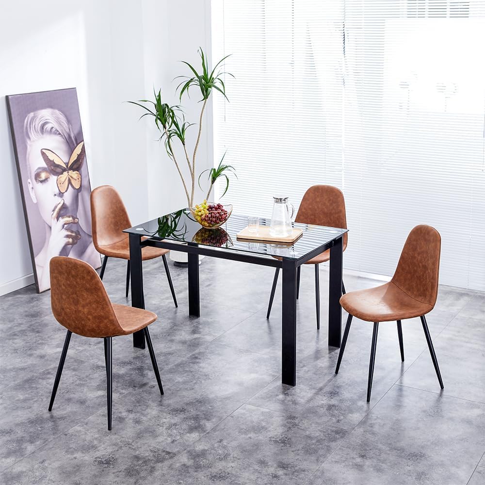 Stanew Sillas de Comedor Estilo Vintage y diseño escandinavo Juego de 4 sillas de Comedor de Gamuza con Patas de Metal (marrón)