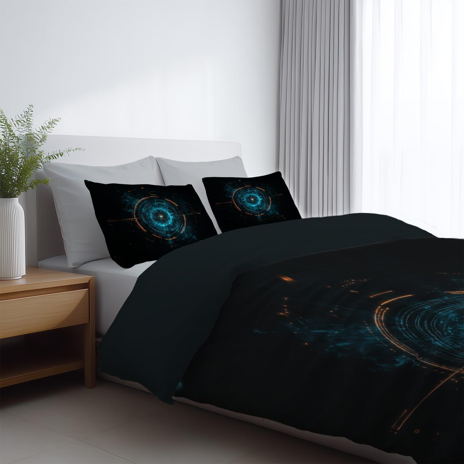 Soft Touch Design Black Blue Fantasy Bedding Set Mystery Future Technology Machine Washable Microfiber for Teen Duvet Cover 150 x 200 cm