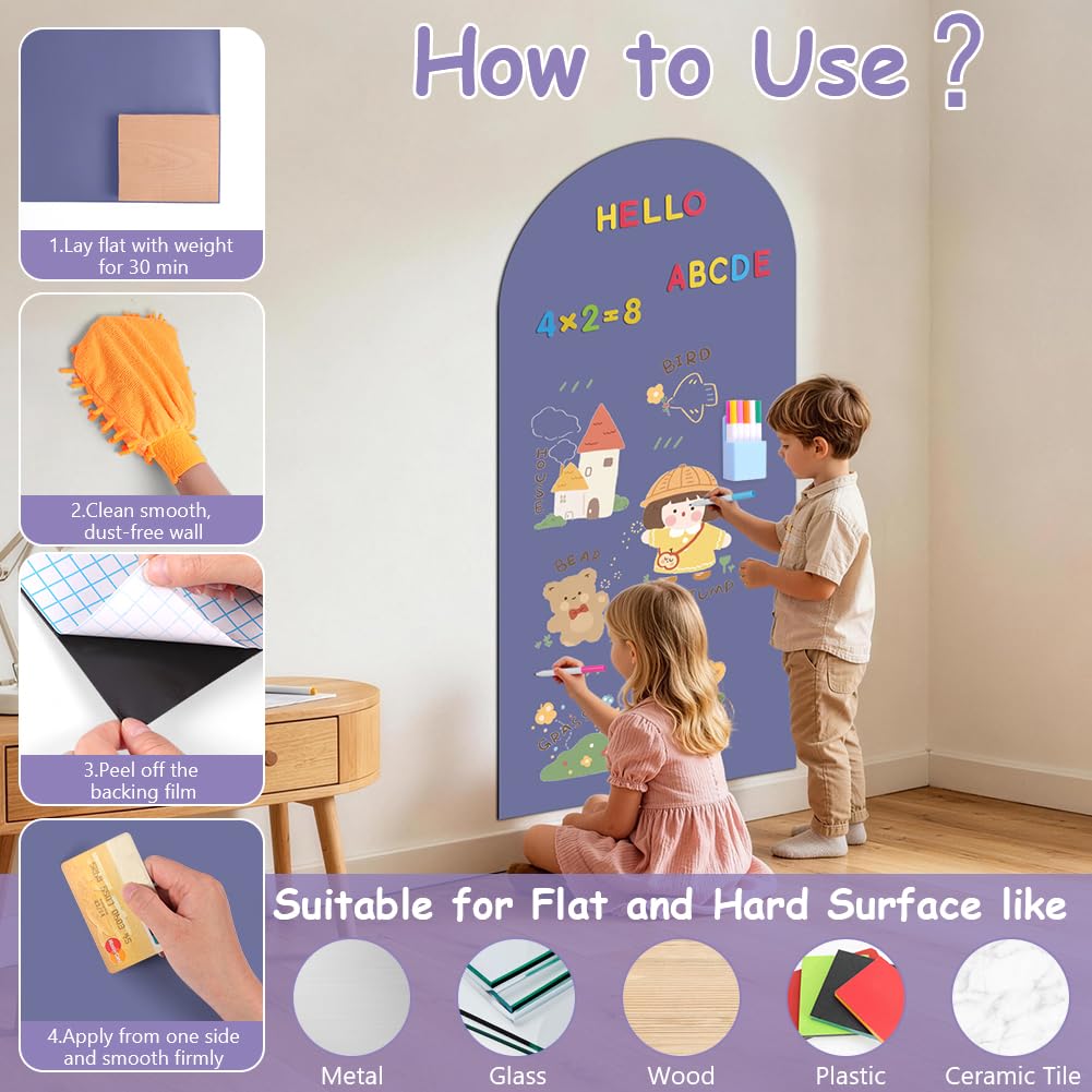 DiULi Tableau Magnetique Mural Enfant 44.5 x 100 cm, Tableau Aimante 2 en 1 Autocollant, Kit Complet avec 12 Marqueurs Craie Liquide, pour l'Apprentissage et la Creativite, Bleu