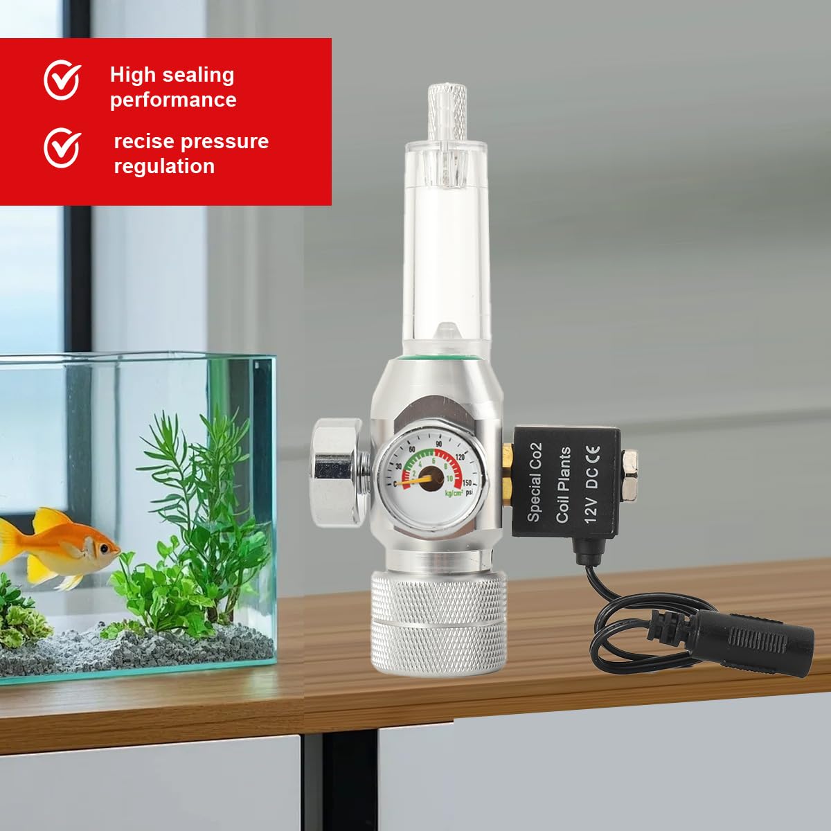 CO2-Regler für Aquarien, CO2 Druckminderer für bepflanztes Aquarium | CO2 Druckminderer mit Magnetventil & Blasenzähler, nur für Sodastream-Flasche. Kein Adapter ist erforderlich