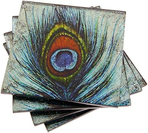 Set of 4 x Peacock Feather Coasters