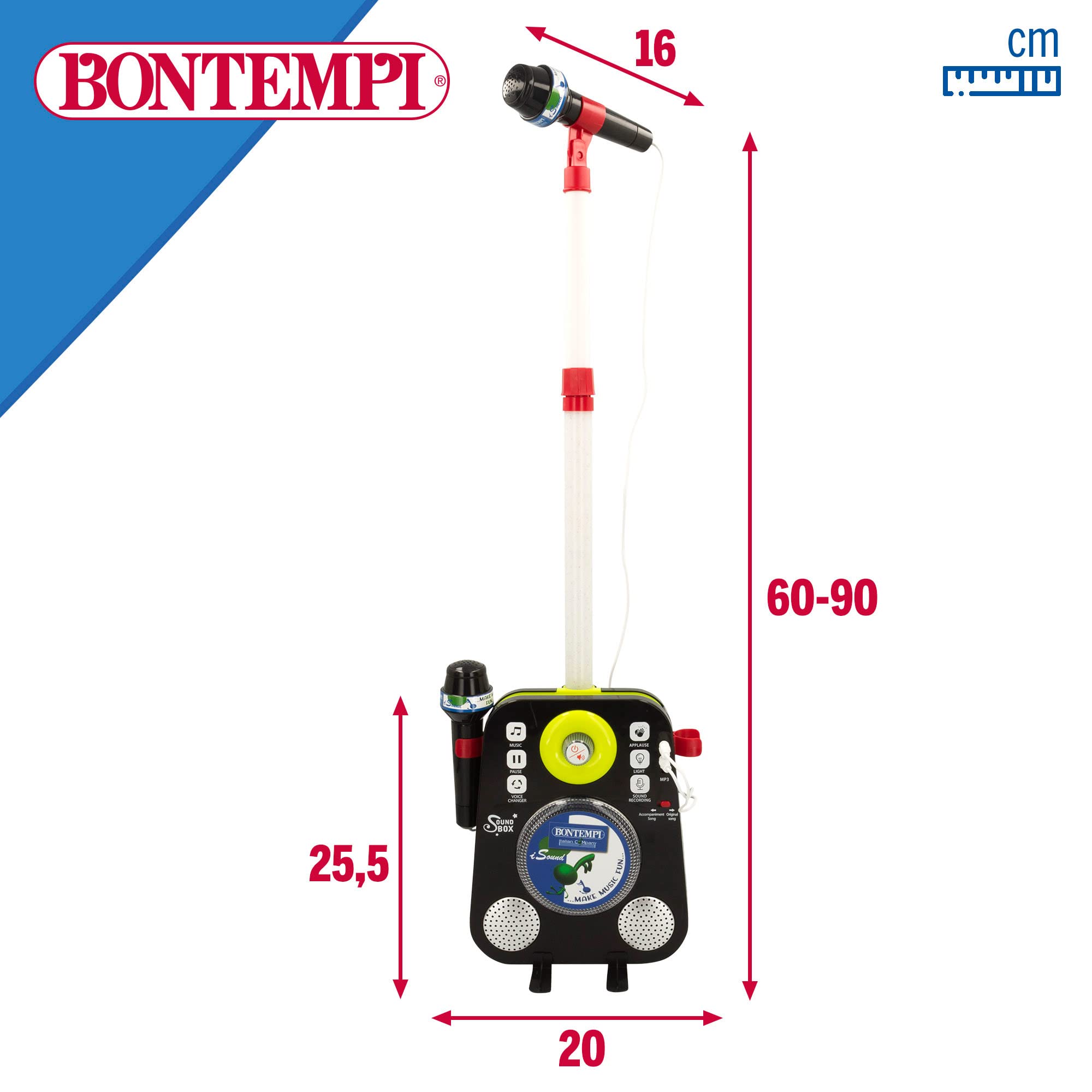 BONTEMPI 46946 Altoparlante karaoke portatile giocattolo con 2 microfoni per bambini/altoparlanti portatili/musica altoparlante portatile. microfono karaoke, microfono per bambini/giocattoli per