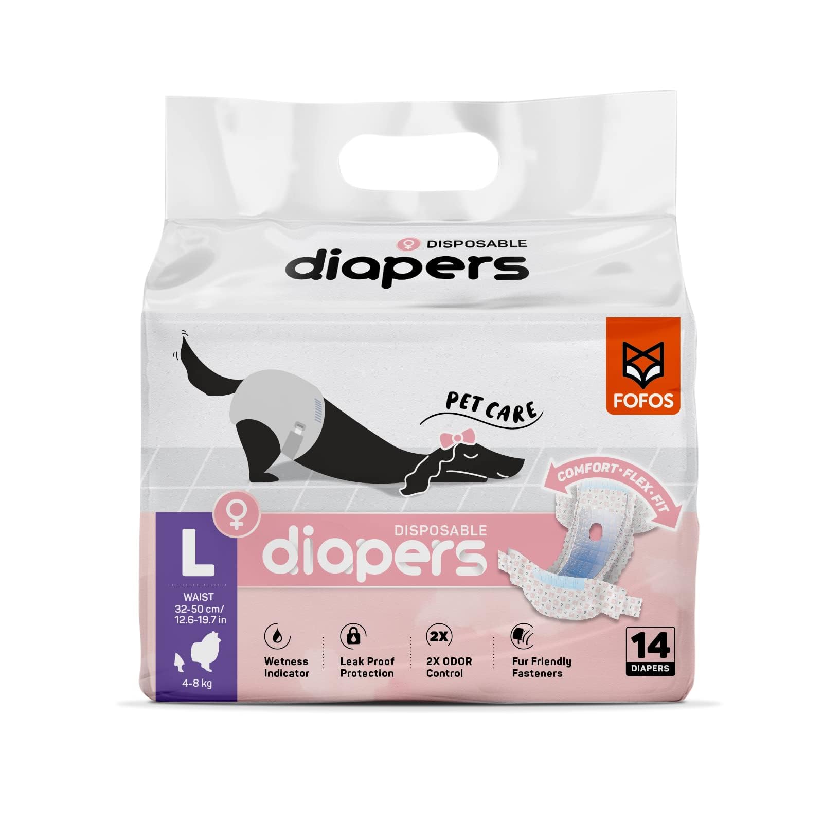 Barkbutler x Fofos Disposable Dog Diapers (14 Pcs) | Female Dog Diapers Ultra Protection | Diapers for Dogs in Heat, Excitable Urination or Incontinence | for Dogs with Waist Size 32-50cm (B09V2WFN37) Amazon Price History, Amazon Price Tracker