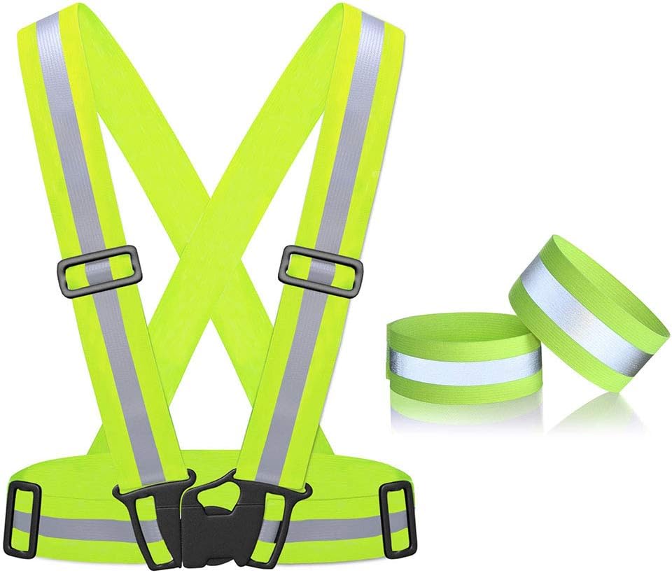 AWEHIRU Reflective Vest, High Visibility Adjustable Waist Belt Safety Vest with Fluorescent and Reflective Bands for Outdoor Jogging, Cycling, Walking, Running