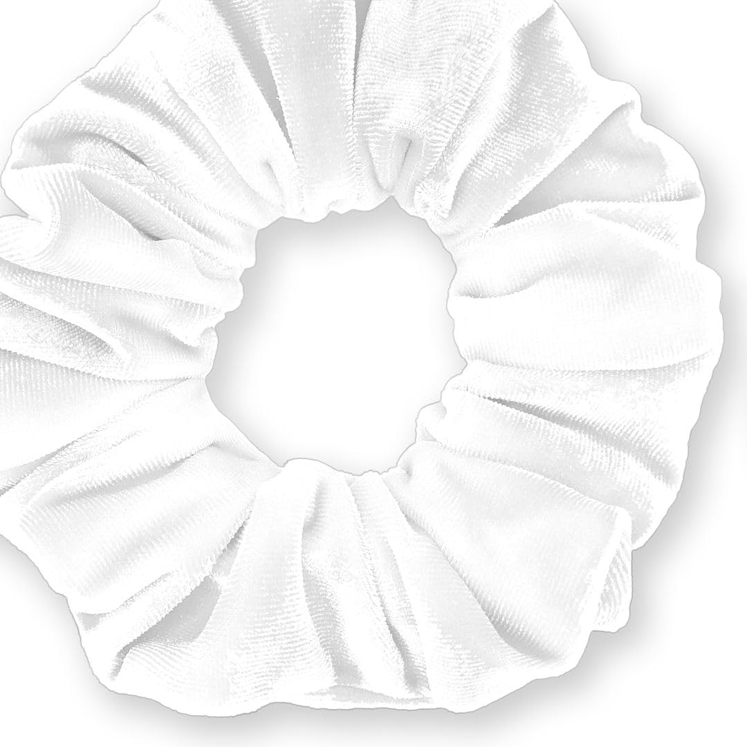 Velvet Scrunchies Premium Plush Soft Ponytail Holder Made in the USA White