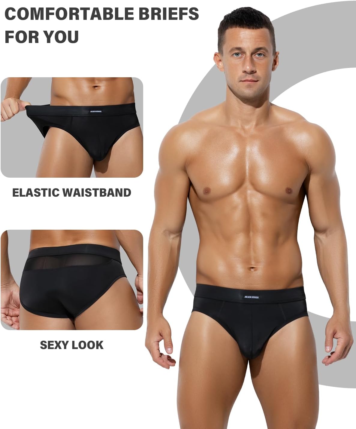 Arjen Kroos Men's Ice Silk Mesh Briefs 3 Pack Breathable Cooling Underwear with 3D Contour Pouch for All-Day Comfort - Image 3