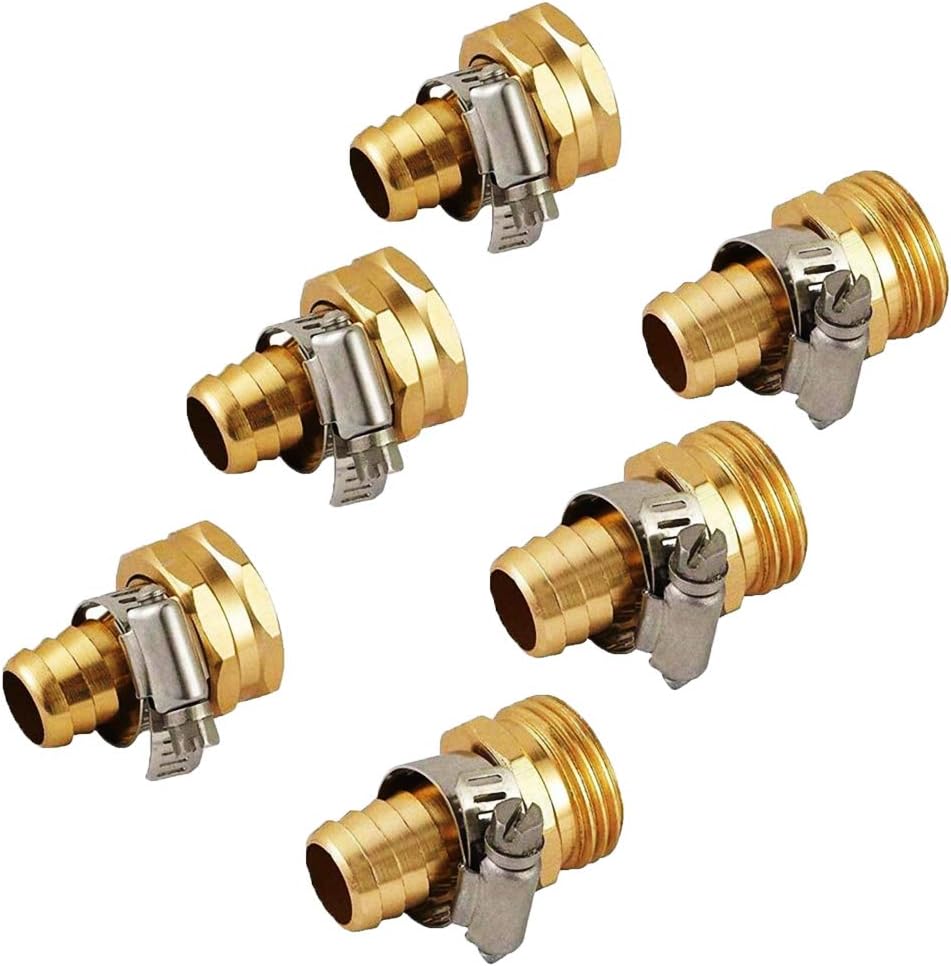 3 Sets 3/4 Inch Brass Garden Hose Repair Kit Female and Male Hose Connector with