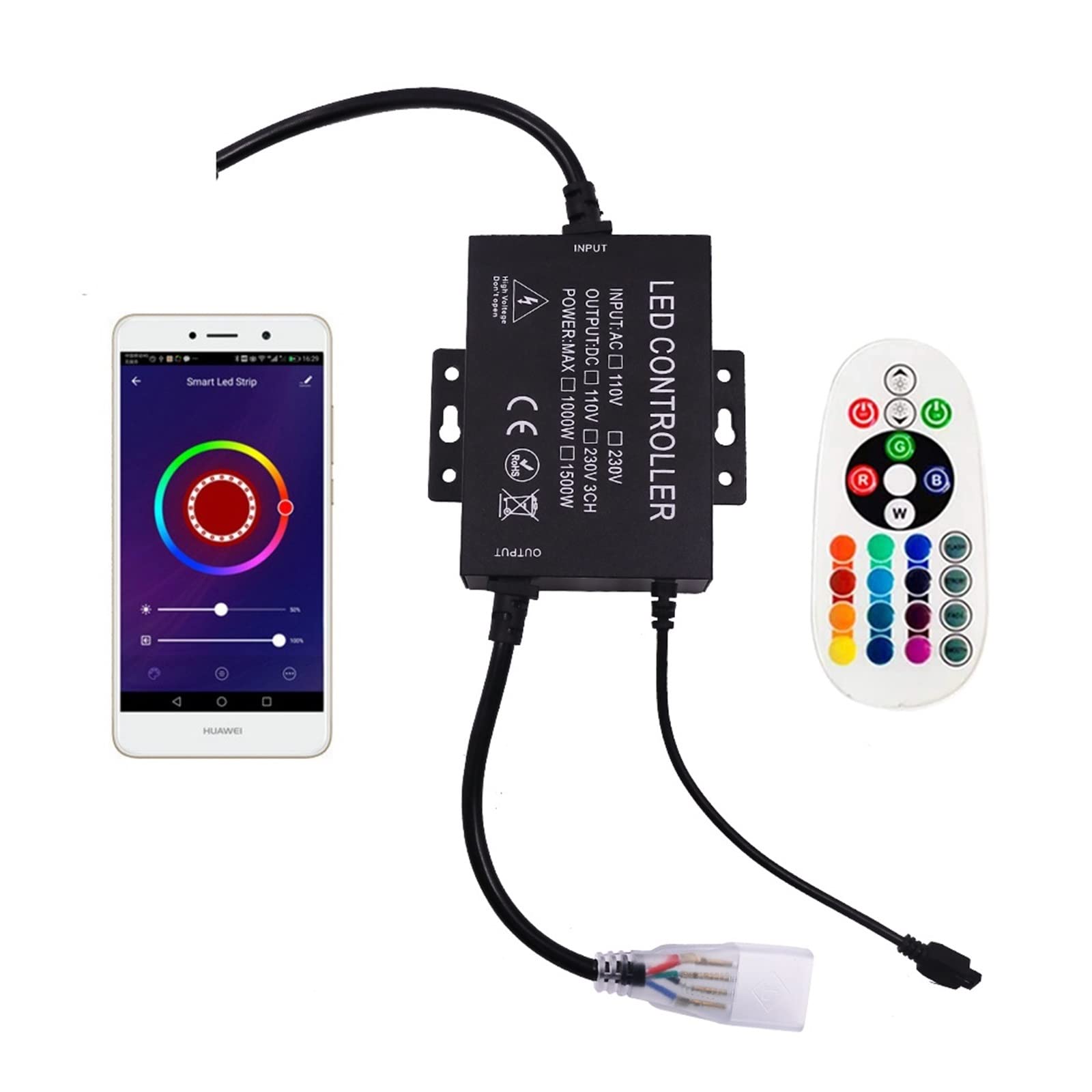 WiFi Remote Neon LED Strip Light RGB 24key Telecomando 1500W Controller Set 220V 110V Kit di Alimentazione Lampada Flex Impermeabile (Size : 10m)