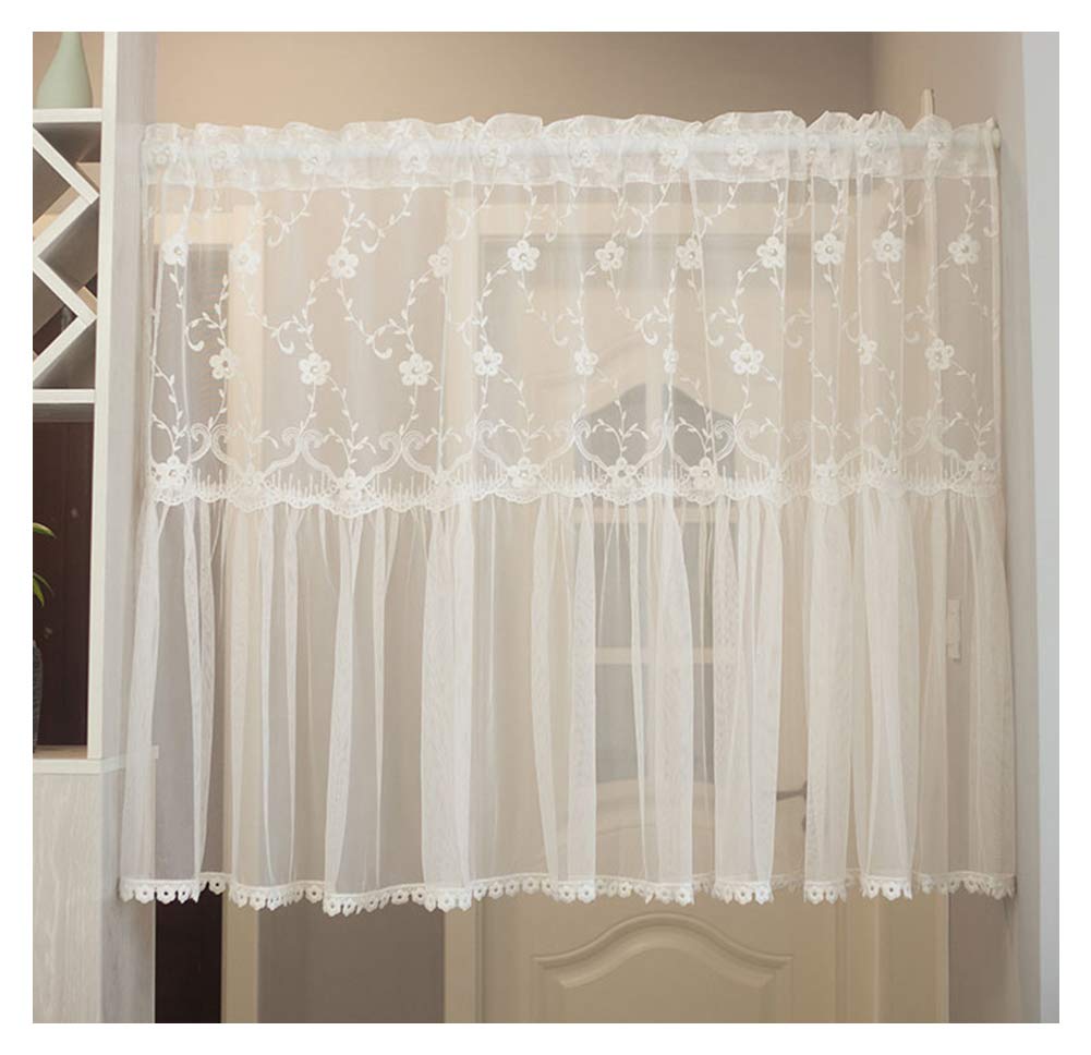 Media cortina blanca OKUOKA con bordado elegante para armarios y cocina (1 unidad)
