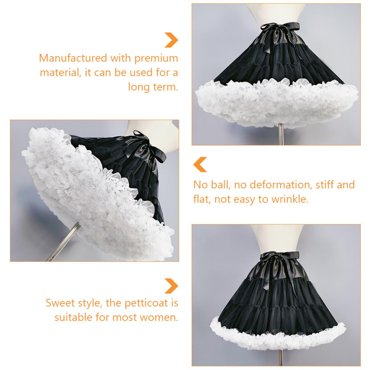 VANZACK Lolita Petticoat Unterrock Tüll Netzstoff Atmungsaktiv Schwarz Weiß Für Damen Cosplay Kostüm