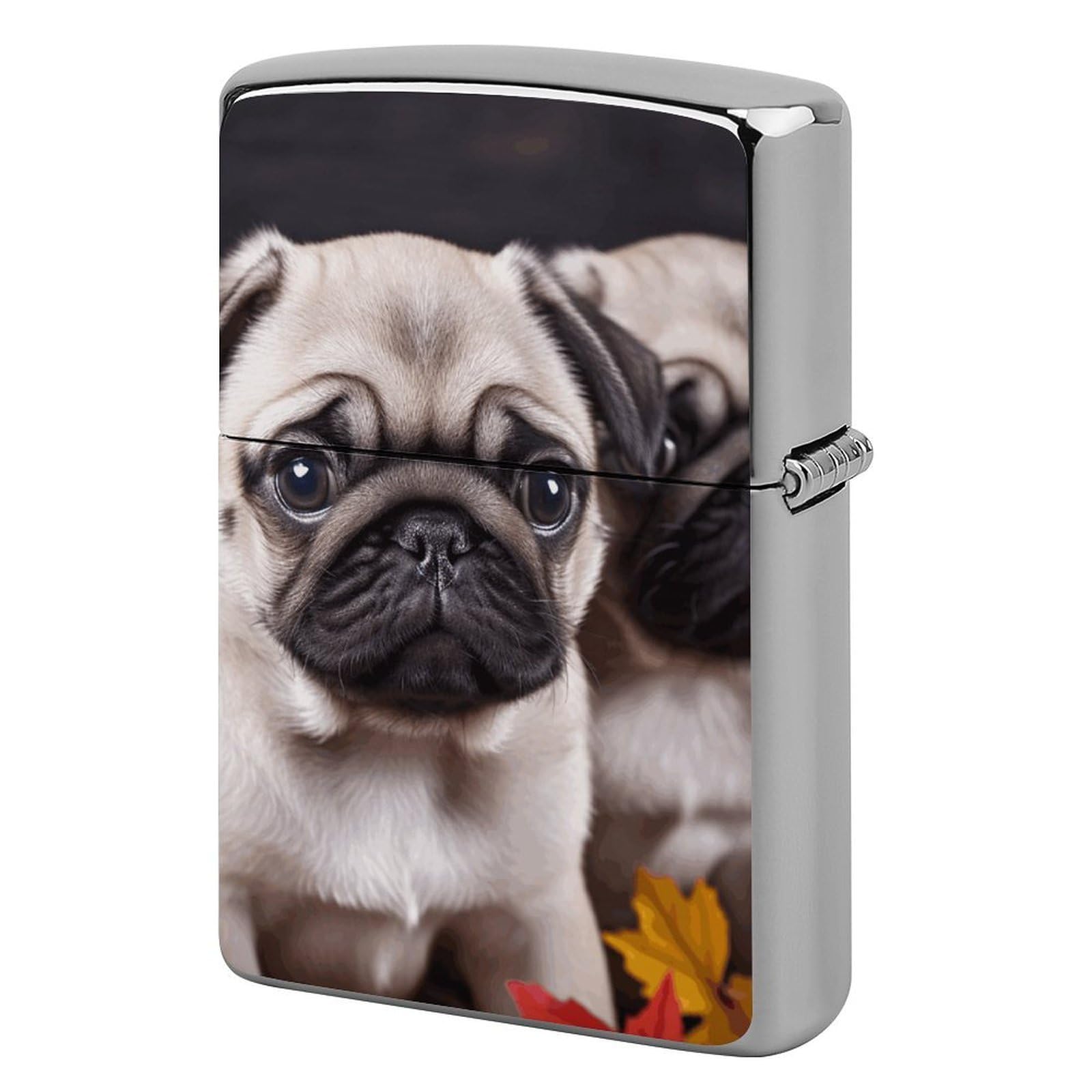 Puppys Pug Lighter Case for Men, Personalized Lighter Cover for Valentine's Day Gifts, Flip-Top Lighters Shell for Outdoor, Portable Lighters Protective Sleeve