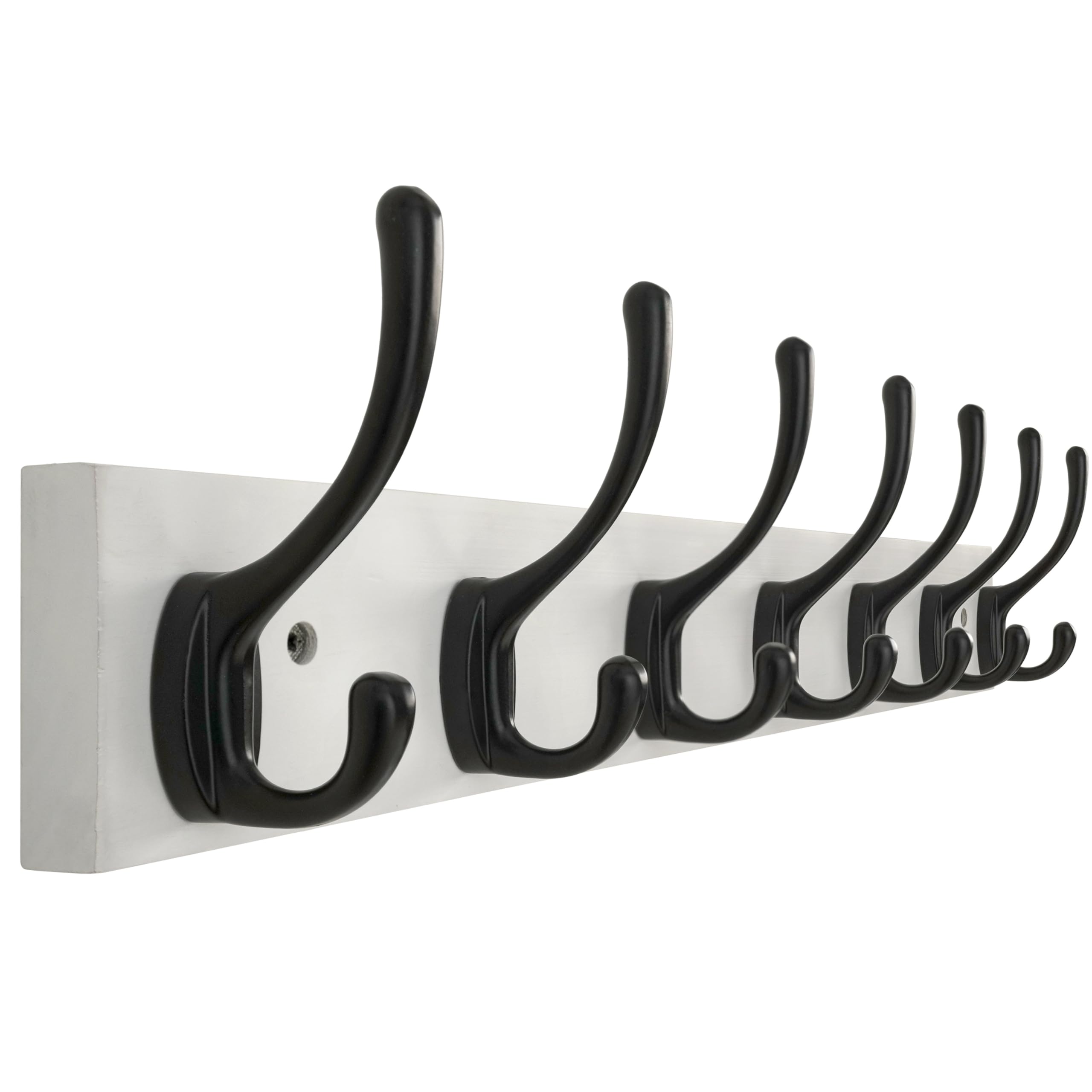 HONSKY Wall Coat Rack with 7 Double Hooks,50.5cm Wall Coat Hook,Wooden Coat and Towel Hanger Storage for Entryway, Bathroom, Bedroom, Garage,White Base/Black Hook