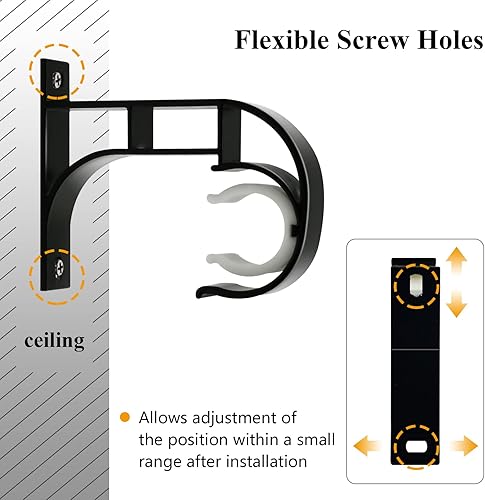 Miniatura 4 de TOKPLNU Soporte para barra de cortina de techo, soportes negros para cortinero, paquete de 2 ganchos resistentes para barras de cortina, soportes de