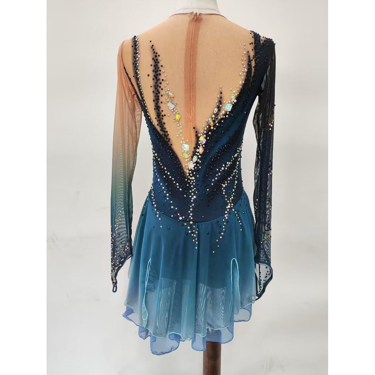 Abito da Pattinaggio Artistico Costumi da Gara di Danza Balletto Scollo Rotondo Gonna Prestazione Sport Invernali Tulle Bambine Abiti da Pattinaggio sul Ghiaccio Donna