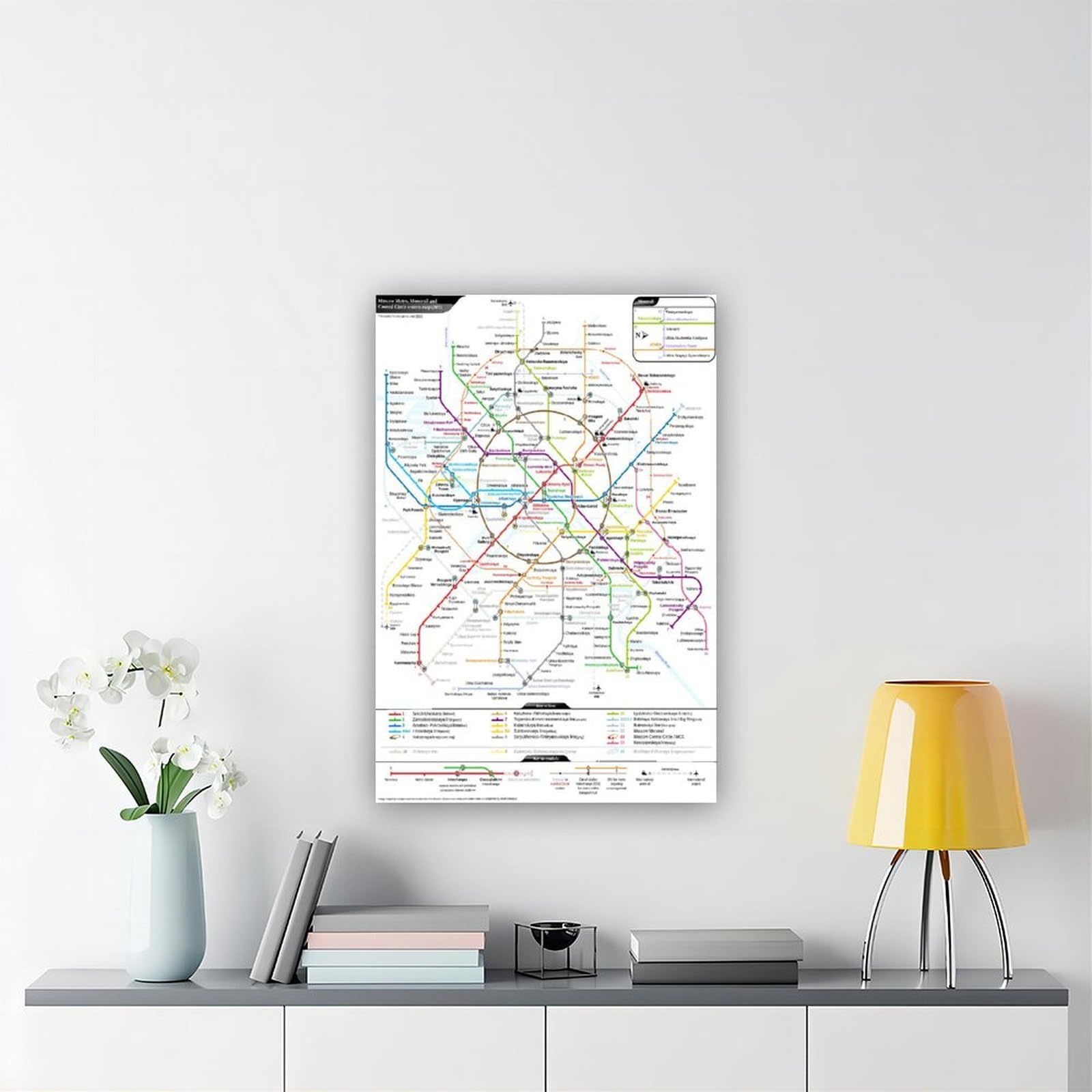 WCYB Mappa della metropolitana di Mosca Russian Underground Prints Poster Canvas Deco Dipinti Wall Art per ufficio Cornice da appendere 8 "L X 12" W