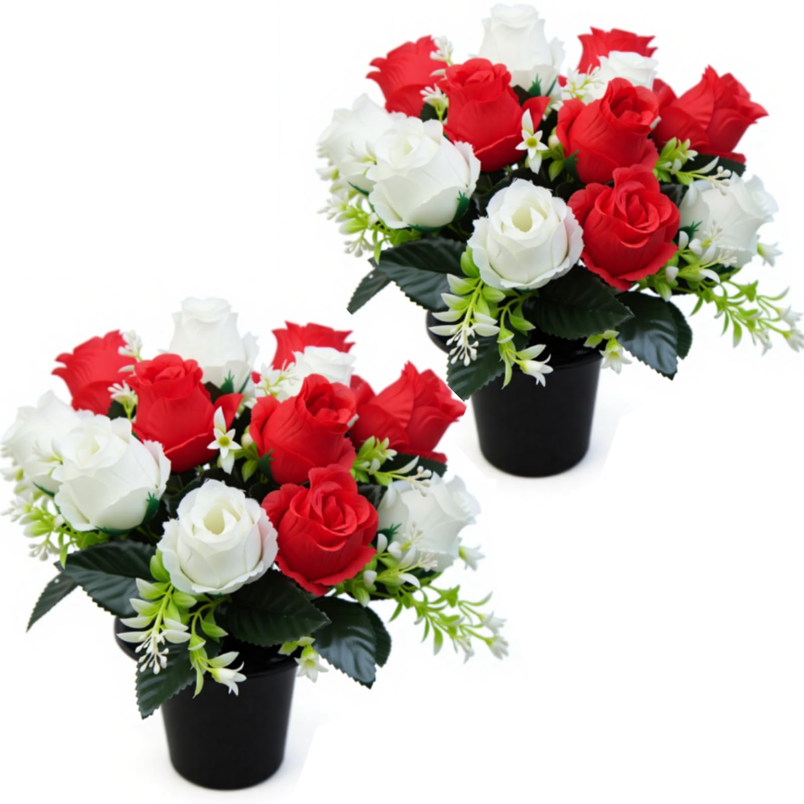 AIGOCITY 2PCS Grave Flower Pots,Artificial Flowers for Graves Roses